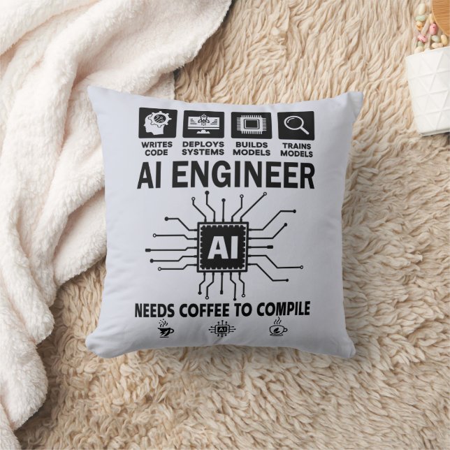 Coussin Funny AI Engineer Coding Programmer Developer Tech (Couverture)