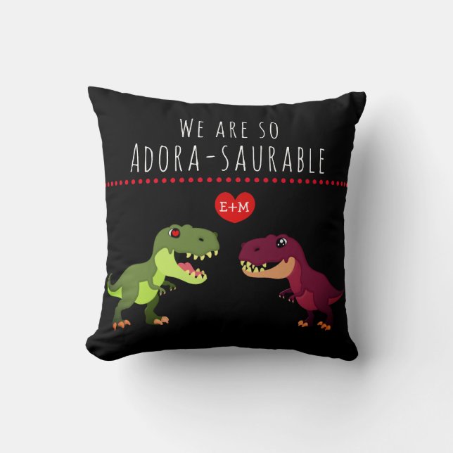 Coussin Funny Black Dinosaur Couple Love Valentines Day (Recto)