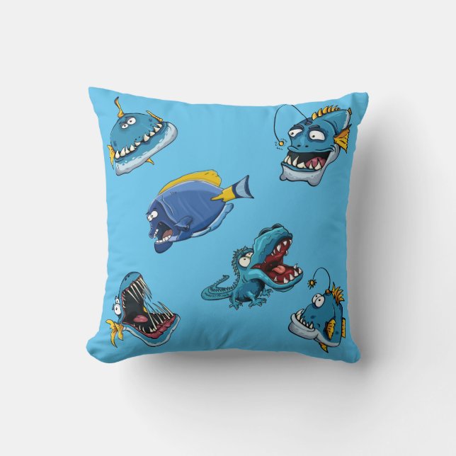 Coussin Funny Blue Sea Monster Poisson Requin Enfant Couss (Recto)
