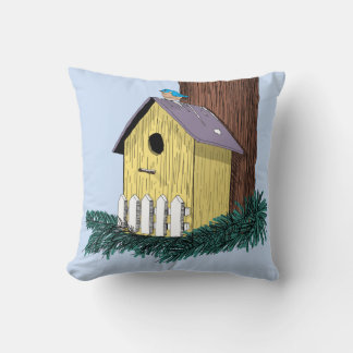 Coussin Funny Bluebird sur Birdhouse