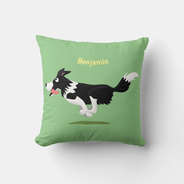Coussin Funny Border Collie chien en course dessin animé (Recto)