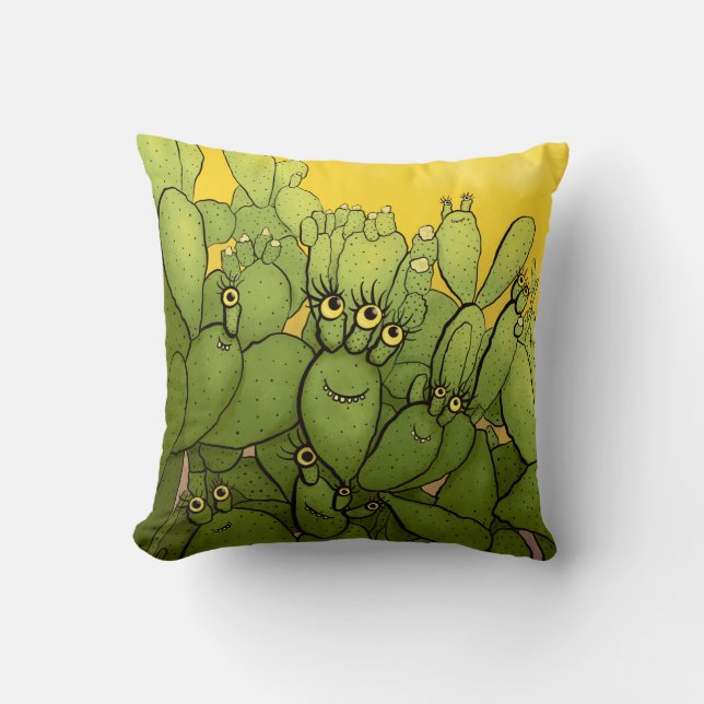 Coussin Funny Cactus Vert Jaune Succulent (Recto)