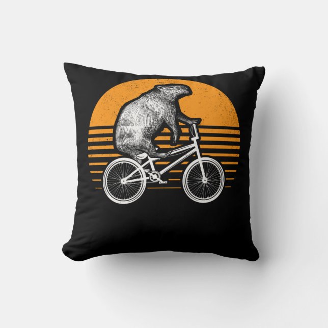 Coussin Funny Capybara vélo d'équitation Retro Capibara vé (Recto)