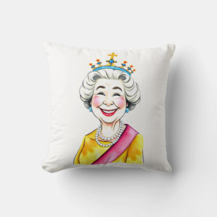 Coussin Funny Cartoon Queen Elizabeth II Royal Portrait