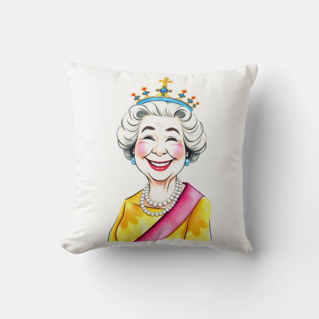 Coussin Funny Cartoon Queen Elizabeth II Royal Portrait (Recto)