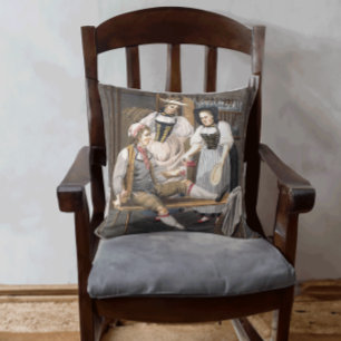 Coussin Funny Cave à vin Vintage Suisse scène de boisson