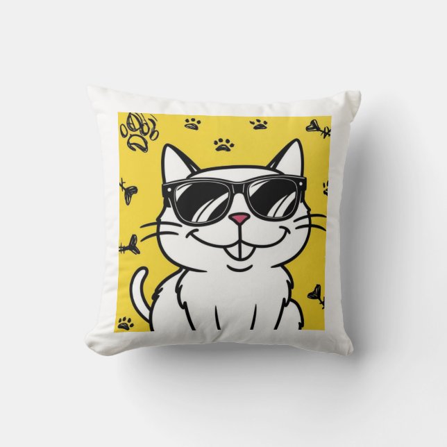 Coussin Funny Chat, Chat de dessin animé portant des lunet (Recto)