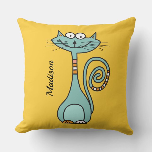 Coussin Funny Chat personnalisé nom et couleur lancer des  (Recto)