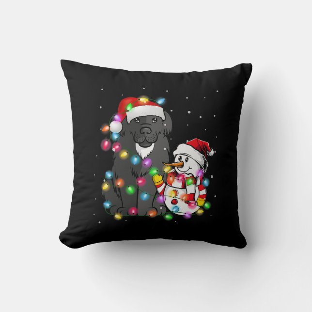 Coussin Funny Chien de Terre-Neuve | Christmas Snowman Lig (Recto)