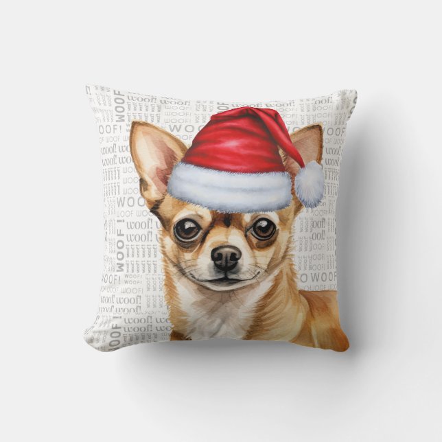 Coussin Funny Chihuahua Chien Aquarelle Noël (Recto)