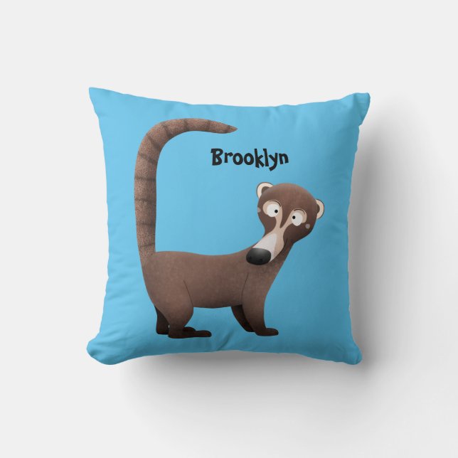 Coussin Funny curious coatimundi cartoon illustration (Recto)