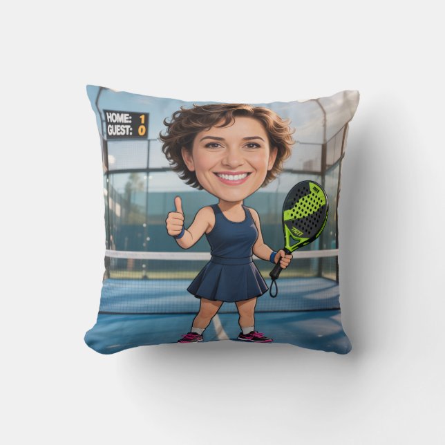 Coussin Funny Custom Head Blue Court Caricature Padel (Recto)