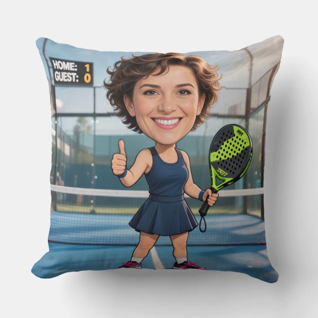 Coussin Funny Custom Head Blue Court Caricature Padel (Recto)