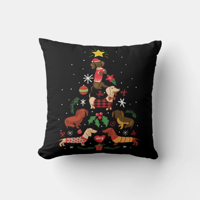 Coussin Funny Dachshund sapin de Noël (Recto)