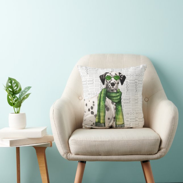 Coussin Funny Dalmatian Dog Watercolor Stylish Woof Words (Chaise)