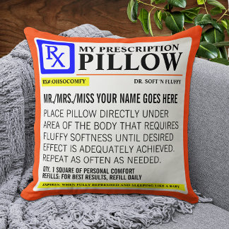 Coussin Funny Étiquette de prescription