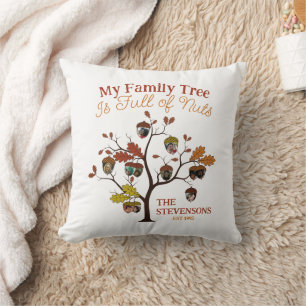 Coussin Funny Fall Photo Family Tree est plein de noix