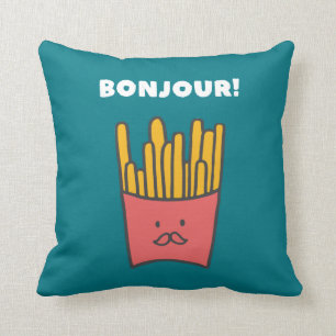 Coussin Funny Food Pun Humour French Fries Bonjour