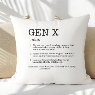 Coussin Funny Gen X Définition Typographie noire