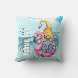 Coussin Funny Gnome Flamant rose rose Flotte été Plage