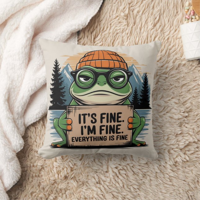 Coussin "Funny Grumpy Frog Throw Pillow - C'est très bien. (Couverture)