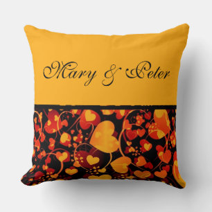 Coussin Funny Heart Motif VIII - noir rouge jaune + nom