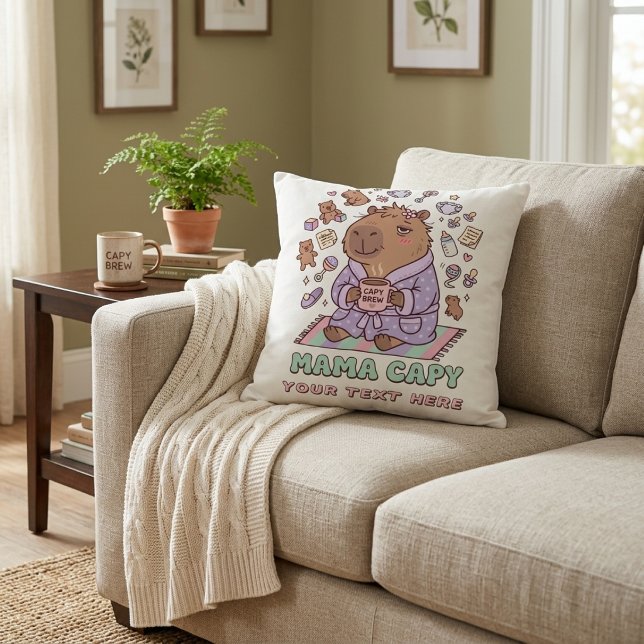Coussin Funny Mama Capy Mother's Day Tired Mom Gift (Créateur téléchargé)