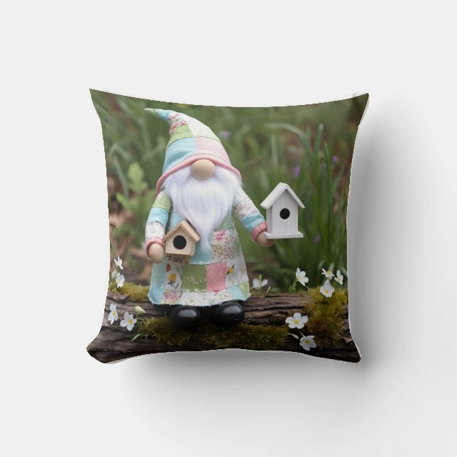 Coussin Funny Patchwork Gnome : Maison Sweet Birdhouse (Recto)