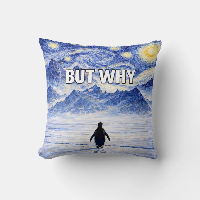 Coussin Funny Penguin BUT WHY Pillow Starry Night (Recto)