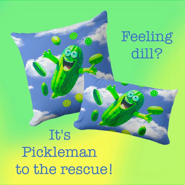 Coussin Funny Pickleman Vert Dans Le Ciel (Fun pillows for the kiddos or the young at heart!)
