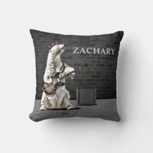 Coussin Funny Punk Rock Bear Guitare Nom personnalisé Musi