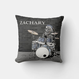 Coussin Funny Punk Rock Drummer Ours Nom personnalisé Musi