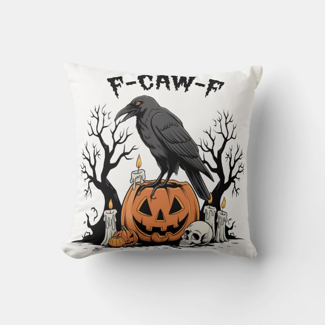 Coussin Funny Raven, F-Caw-F, Skull Raven, Gothic Crow (Recto)