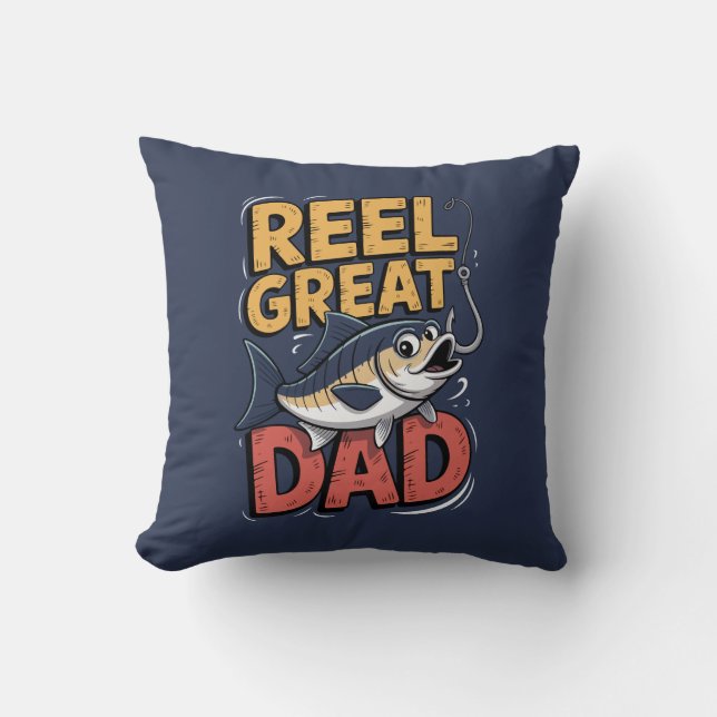 Coussin Funny Reel Great Papa Fête des pères de pêche (Recto)