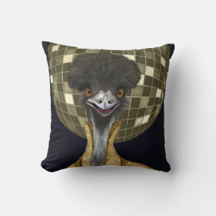 Coussin Funny Retro Golden Disco Ball Emu Bird