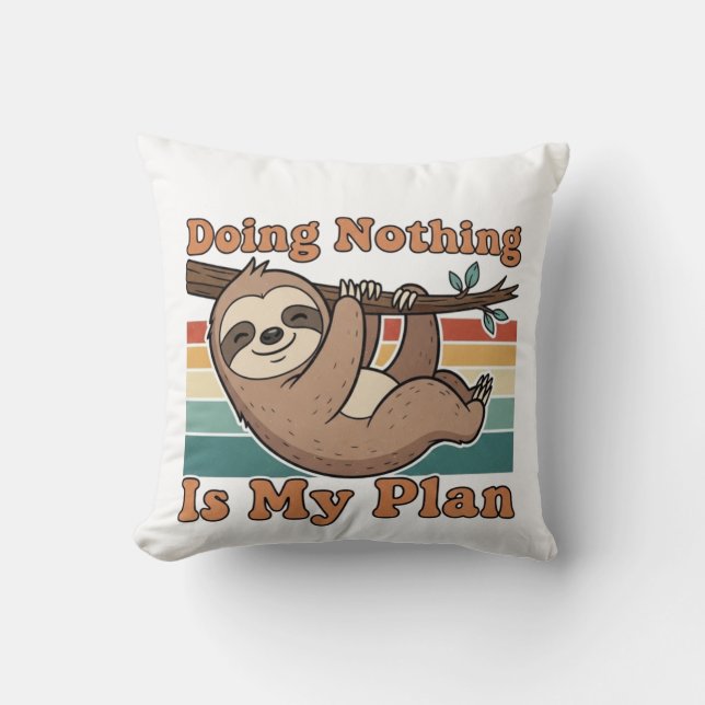 Coussin Funny Retro Sloth Square Throw Pillow (Recto)