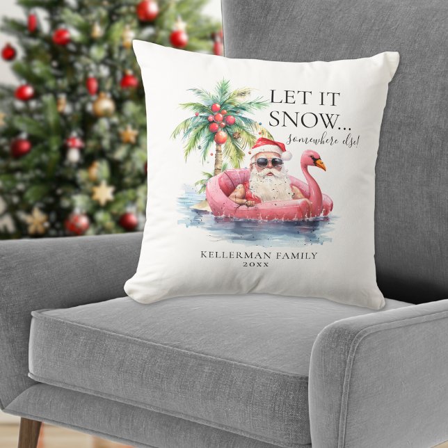 Coussin Funny Santa Claus Plage tropicale Noël (Funny Santa Claus Tropical Beach Christmas Throw Pillow)