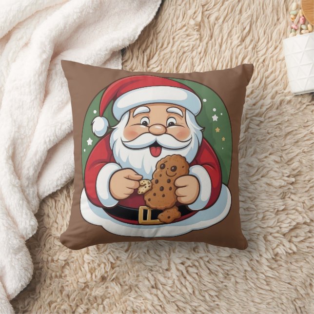 Coussin Funny Santa Holding Cookie Holiday Festive  (Couverture)