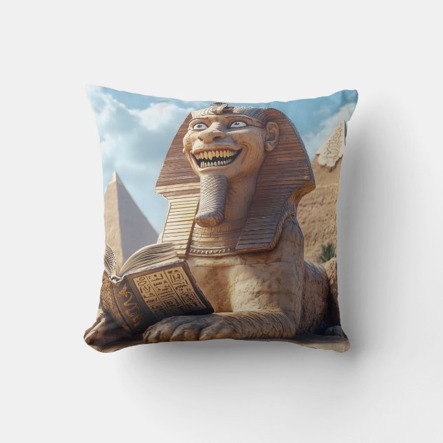 Coussin Funny Sphinx Statue Lecture Ancien Livre en Egypte (Recto)