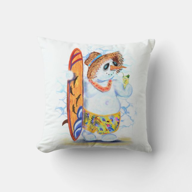 Coussin Funny Summer Snowman Surfer (Recto)