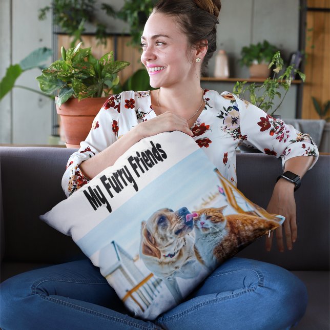 Coussin Furry Friends Photo Chat et Chien (Créateur téléchargé)