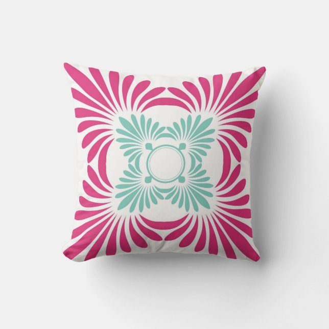 Coussin Fuschia rose et vert menthe (Recto)