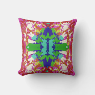 Coussin Fuschia Vert Bleu Or Blanc Imaginaire Motif