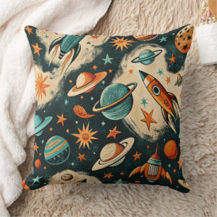 Coussin Fusée Cosmique Rétro Bande Dessinée Éclatement Ste