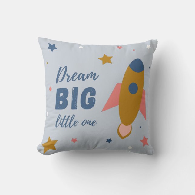 Coussin Fusée illustrée colorée pour enfants (Recto)