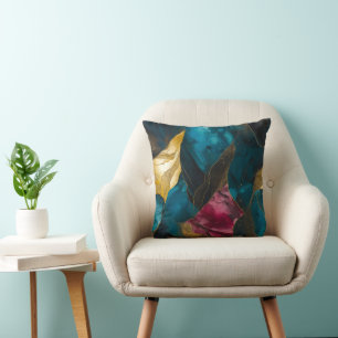 Coussin Fusion de marbre sarcelle et or de minuit