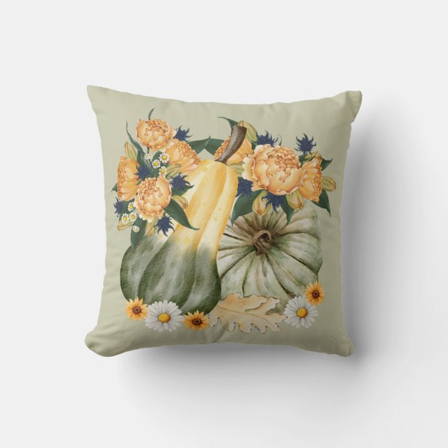 Coussin Fusion florale de la récolte citrouille (Recto)