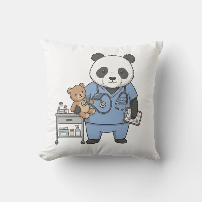 Coussin Futur infirmière Panda : adorable étudiant en méde (Recto)
