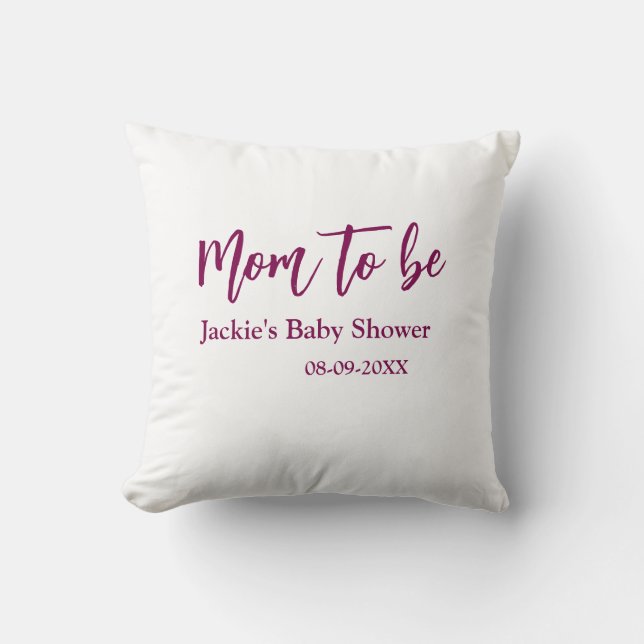 Coussin Futur maman baby shower nom date rose simple minim (Recto)
