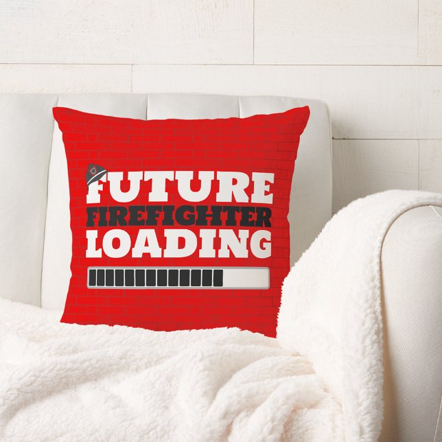 Coussin Futur pompier Chargement de brique Décor de camion (Future Firefighter Loading Firetruck Firefighter Décor Throw Pillow - Fire Truck Bedroom or Nursery)